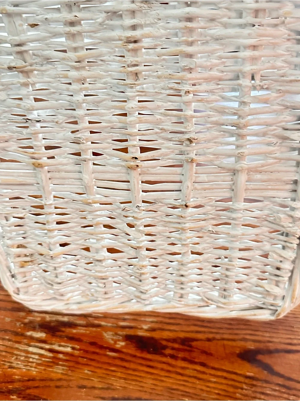 Square wicker tray basket with wood handles